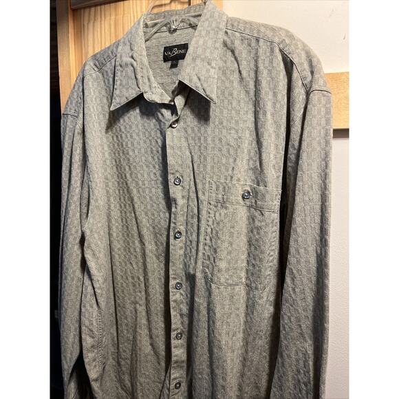 Va Bene Vintage Men’s L Gray Check Long Sleeve Button Down Cotton Shirt - Picture 5 of 14